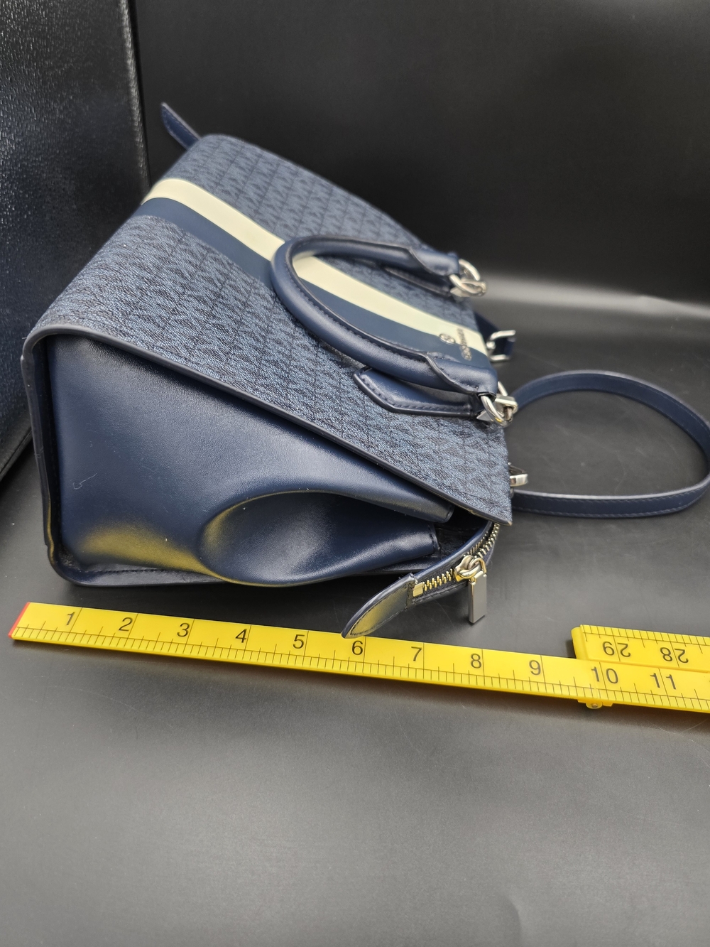Michael Kors Navy Stripe Signature Satchel - Picture 13 of 13